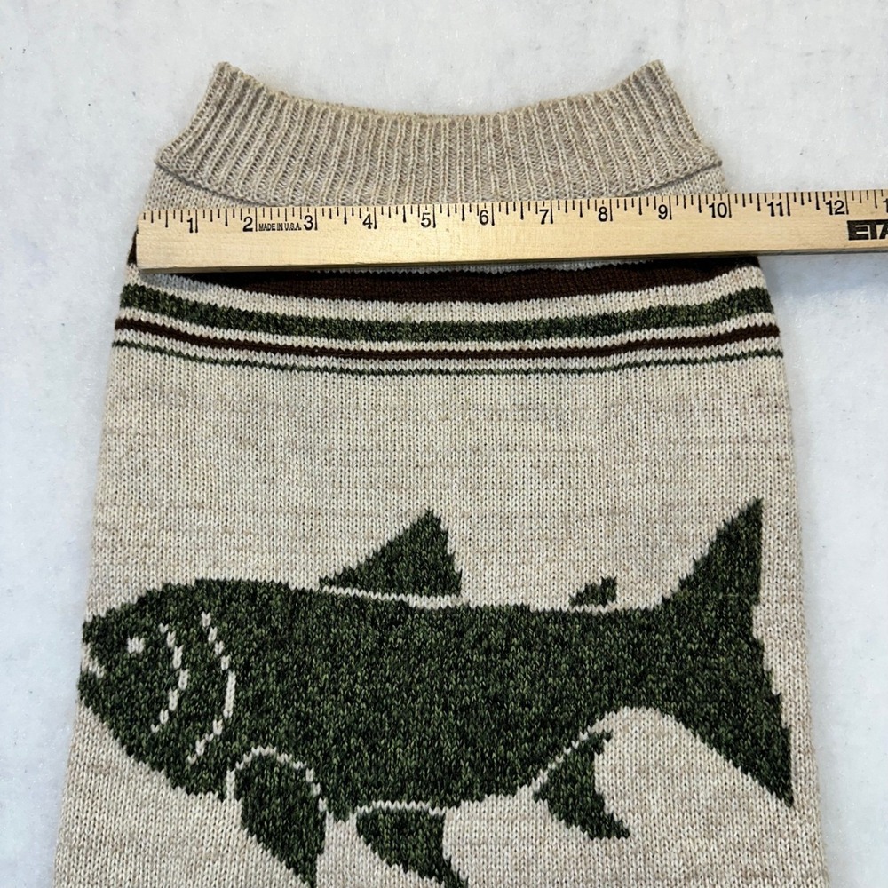 Eddie Bauer Trout Fish Dog Sweater Large Oatmeal Green Cabin Gorpcore Outdoor - Picture 4 of 7